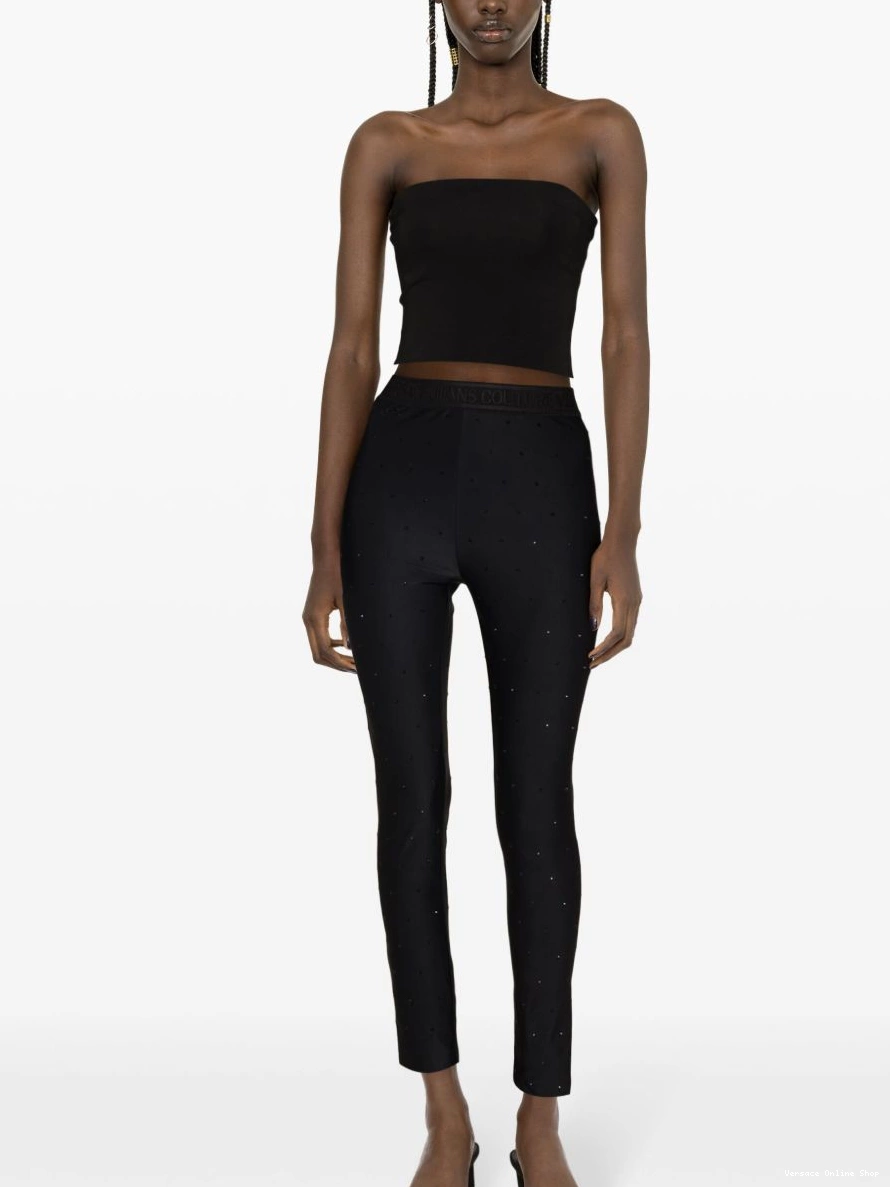 Cheap rhinestone-embellished Women leggings Couture Jeans Versace cropped 0324